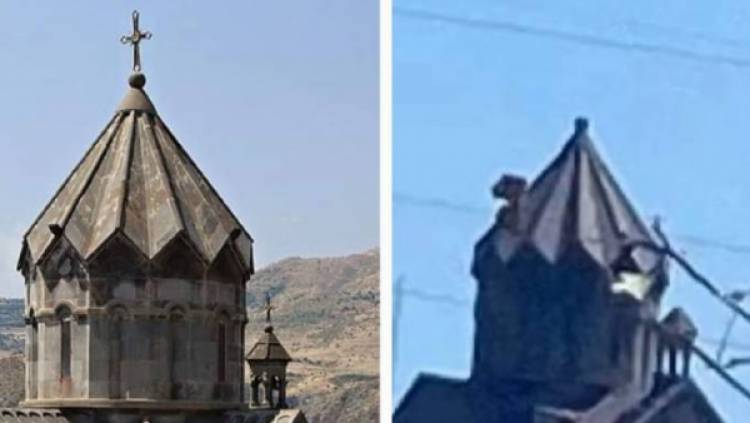 Ադրբեջանցիները պոկել են Բերձորի եկեղեցու գմբեթների խաչերը. քաղաքագետ․ լուսանկար