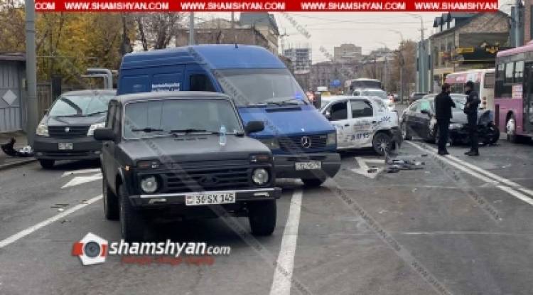 Երևանում բախվել են Lexus, BMW, Mercedes Sprinter, Volkswagen Passat, Renault Logan և VAZ 2121 մակնիշի ավտոմեքենաները, կա վիրավոր
