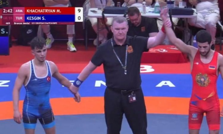 Տեսանյութ.Մ-23 ԵԱ․ Մանվել Խաչատրյանը ժամանակից շուտ հաղթել է թուրք ըմբիշին և բրոնզե մեդալ է նվաճել